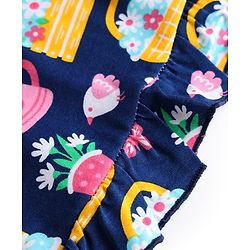 Babyhug Cotton Knit Full Sleeves Floral Printed Co-Ords Top & Pyjama Night Suit - Navy Blue
