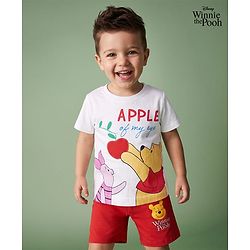Babyhug Disney Single Jersey Knit Half Sleeves T-Shirt & Shorts Night Suit with Winnie the Pooh Graphics - White