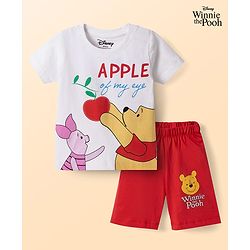 Babyhug Disney Single Jersey Knit Half Sleeves T-Shirt & Shorts Night Suit with Winnie the Pooh Graphics - White