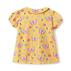 Babyhug 100% Cotton Knit Half Sleeves Floral & Butterfly Printed Co-Ords Top & Shorts Night Suit - Orange