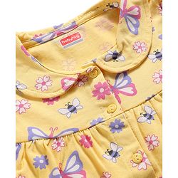 Babyhug 100% Cotton Knit Half Sleeves Floral & Butterfly Printed Co-Ords Top & Shorts Night Suit - Orange