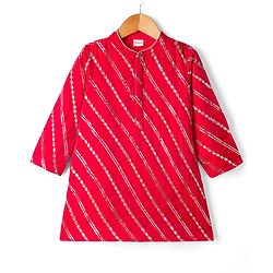 Babyhug Cotton Blend Woven Full Sleeves Kurta Dhoti Set With Sequin Detailing - Red