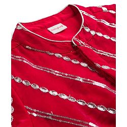 Babyhug Cotton Blend Woven Full Sleeves Kurta Dhoti Set With Sequin Detailing - Red