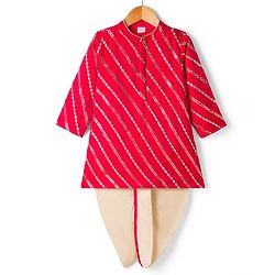 Babyhug Cotton Blend Woven Full Sleeves Kurta Dhoti Set With Sequin Detailing - Red