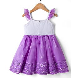 Babyhug Organza Woven Sleeveless Ethnic Dress With Floral Embroidery - Purple