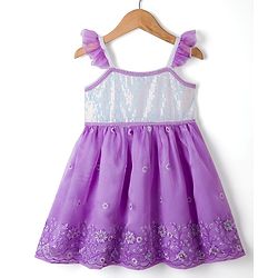 Babyhug Organza Woven Sleeveless Ethnic Dress With Floral Embroidery - Purple