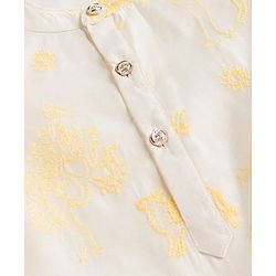 Babyhug Chanderi Woven Full Sleeves Kurta Dhoti Set with Floral Embroidery - White