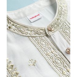 Babyhug Cotton Blend Woven Full Sleeves Kurta Dhoti Set With Floral Embroidery - White