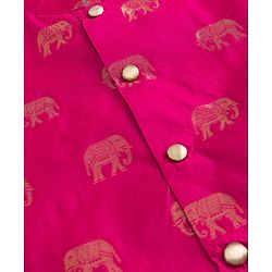 Babyhug Cotton Blend Woven Full Sleeves Solid Kurta & Dhoti Set With Elephant Printed Jacket - OffWhite