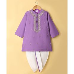 Babyhug Chanderi Woven Full Sleeves Kurta Dhoti Set with Embroidery - Purple