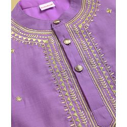 Babyhug Chanderi Woven Full Sleeves Kurta Dhoti Set with Embroidery - Purple