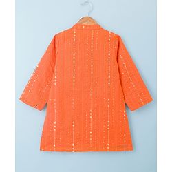 Babyhug Chanderi Woven Full Sleeves Kurta Dhoti Set With Sequin Detailing - Orange