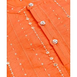Babyhug Chanderi Woven Full Sleeves Kurta Dhoti Set With Sequin Detailing - Orange