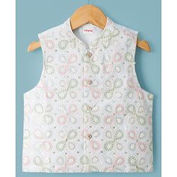 Babyhug Cotton Blend Woven Full Sleeves Kurta Dhoti Set With Sequinned Jacket - Peach
