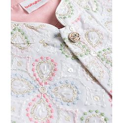 Babyhug Cotton Blend Woven Full Sleeves Kurta Dhoti Set With Sequinned Jacket - Peach