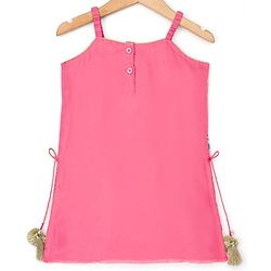 Babyhug Organaza Woven Sleeveless Floral Embroidered Kurti & Sharara Set With Dupatta - Pink