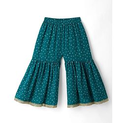Babyhug Georgette Woven Half Sleeves Printed Kurti Gharara Set With Floral Embroidery & Dupatta - Mint Green