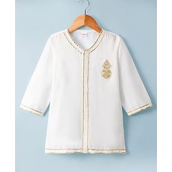 Babyhug Cotton Blend Woven Full Sleeves Kurta Dhoti Set With Floral Embroidery - White