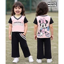 Babyhug Disney 100% Cotton Knit Half Sleeves T-Shirt & Pant Set With Minnie Mouse Graphics - Multicolor