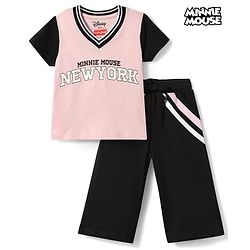 Babyhug Disney 100% Cotton Knit Half Sleeves T-Shirt & Pant Set With Minnie Mouse Graphics - Multicolor