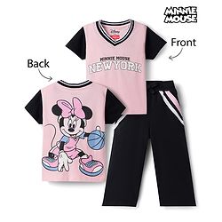 Babyhug Disney 100% Cotton Knit Half Sleeves T-Shirt & Pant Set With Minnie Mouse Graphics - Multicolor