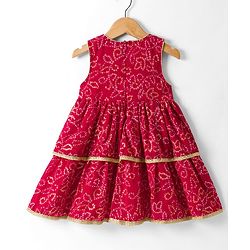 Babyhug Georgette Woven Sleeveless Ethnic Dress With With Bandhani Print & Shrug - Red