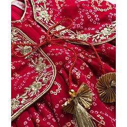Babyhug Georgette Woven Sleeveless Ethnic Dress With With Bandhani Print & Shrug - Red