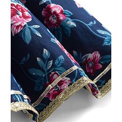 Babyhug Cambric Woven Half Sleeves Ethnic Dress with Floral Print & Embroidery - Navy Blue