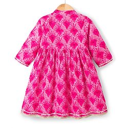 Babyhug Cambric Woven Three Fourth Sleeves Printed Ethnic Dress - Pink