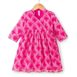 Babyhug Cambric Woven Three Fourth Sleeves Printed Ethnic Dress - Pink