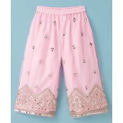 Babyhug Net Woven Three Fourth Sleeves Kurti Palazo Set With Sequin Detailing - Pink