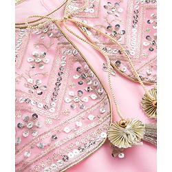 Babyhug Net Woven Three Fourth Sleeves Kurti Palazo Set With Sequin Detailing - Pink