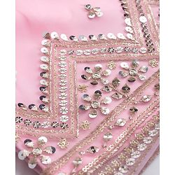 Babyhug Net Woven Three Fourth Sleeves Kurti Palazo Set With Sequin Detailing - Pink