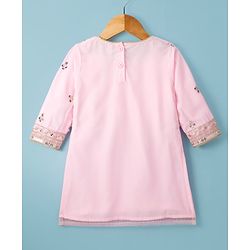 Babyhug Net Woven Three Fourth Sleeves Kurti Palazo Set With Sequin Detailing - Pink