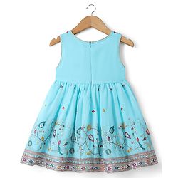 Babyhug Georgette Woven Sleeveless Kurti Palazzo Set with Floral Embroidery & Dupatta - Aqua Blue