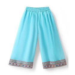 Babyhug Georgette Woven Sleeveless Kurti Palazzo Set with Floral Embroidery & Dupatta - Aqua Blue