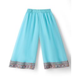 Babyhug Georgette Woven Sleeveless Kurti Palazzo Set with Floral Embroidery & Dupatta - Aqua Blue