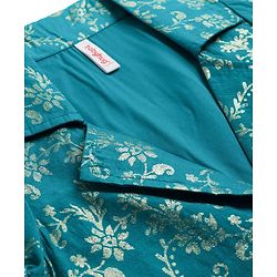 Babyhug Cotton Blend Woven Three Fourth Sleeves Jacket & Lehenga Choli Set with Foil Floral Print - Teal Blue