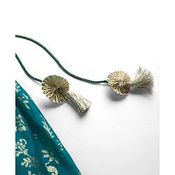Babyhug Cotton Blend Woven Three Fourth Sleeves Jacket & Lehenga Choli Set with Foil Floral Print - Teal Blue