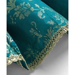 Babyhug Cotton Blend Woven Three Fourth Sleeves Jacket & Lehenga Choli Set with Foil Floral Print - Teal Blue