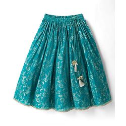 Babyhug Cotton Blend Woven Three Fourth Sleeves Jacket & Lehenga Choli Set with Foil Floral Print - Teal Blue