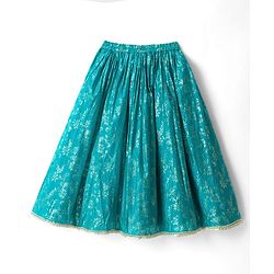 Babyhug Cotton Blend Woven Three Fourth Sleeves Jacket & Lehenga Choli Set with Foil Floral Print - Teal Blue