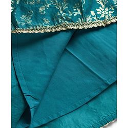 Babyhug Cotton Blend Woven Three Fourth Sleeves Jacket & Lehenga Choli Set with Foil Floral Print - Teal Blue