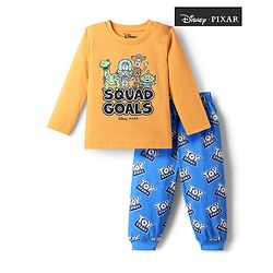 Babyhug Disney Single Jersey Knit Full Sleeves T-Shirt & Pyjama Night Suit with Toy Story Graphics - Mustard