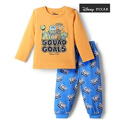 Babyhug Disney Single Jersey Knit Full Sleeves T-Shirt & Pyjama Night Suit with Toy Story Graphics - Mustard