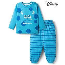 Babyhug Disney 100% Cotton Knit Full Sleeves T-Shirt & Pyjama Night Suit With Monster Graphic - Multicolor