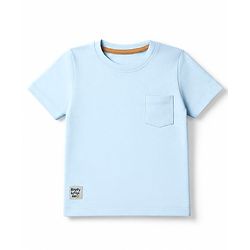 Babyhug 100% Cotton Knit Half Sleeves Solid T-Shirt & Shorts Set With Patch - Light Blue