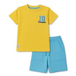 Babyhug 100% Cotton Single Jersey Knit Half Sleeves T-Shirt & Shorts With Champion Print - Yellow