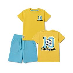 Babyhug 100% Cotton Single Jersey Knit Half Sleeves T-Shirt & Shorts With Champion Print - Yellow