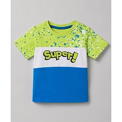 Babyhug 100% Cotton Knit Half Sleeves Text Printed T-Shirt & Shorts Set - Lime Green & Light Blue